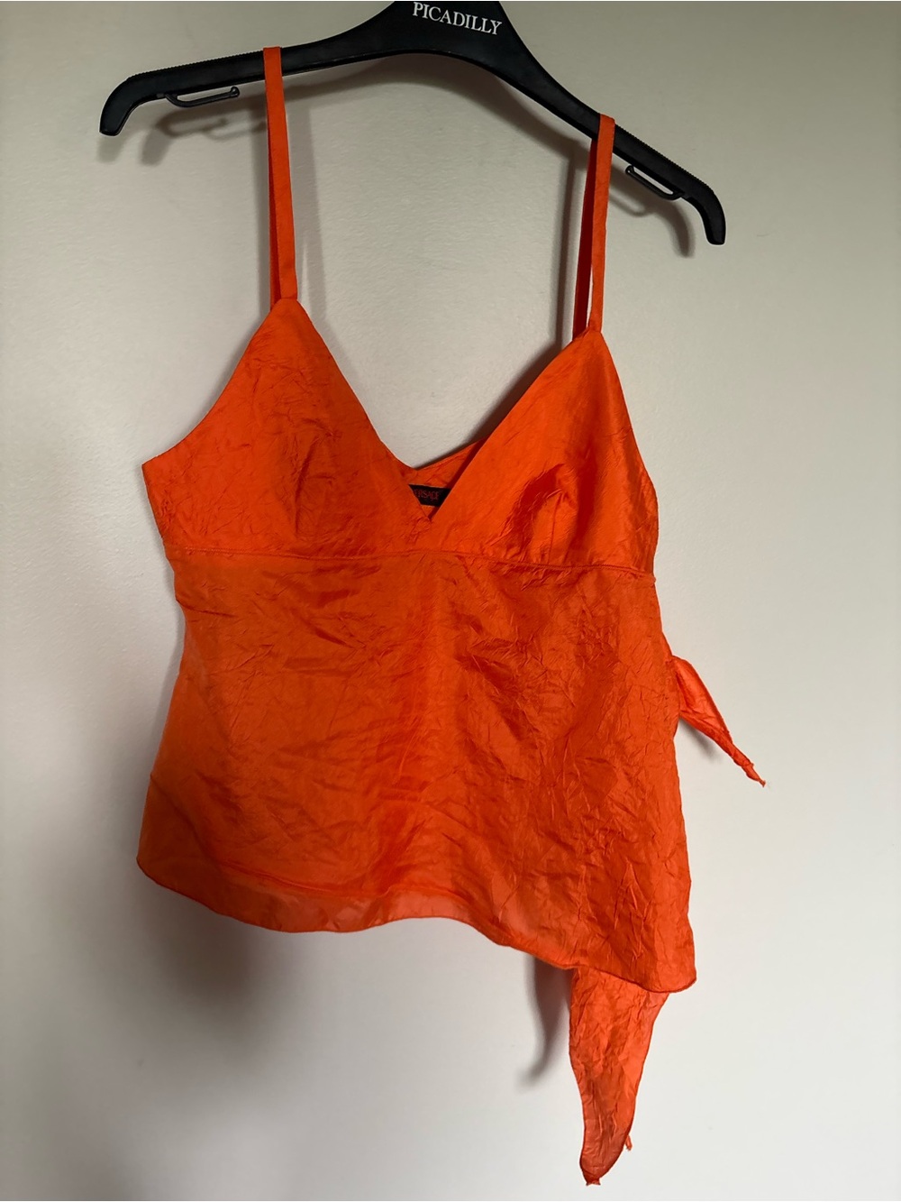 Versace jeans 100% Silk Bright Orange Asymmetric Spaghetti-Strap Camisole